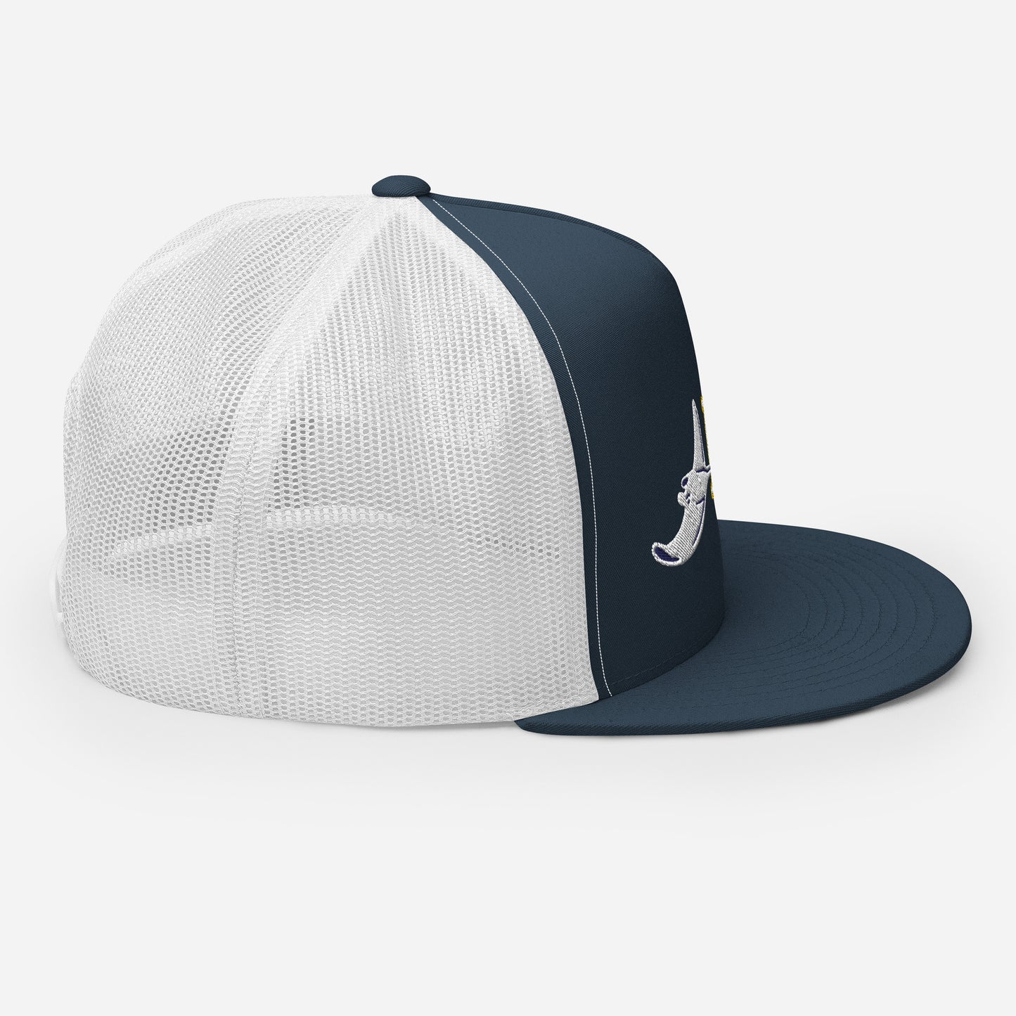 White Silver Rays Embroidered Trucker Cap - Straight Bill