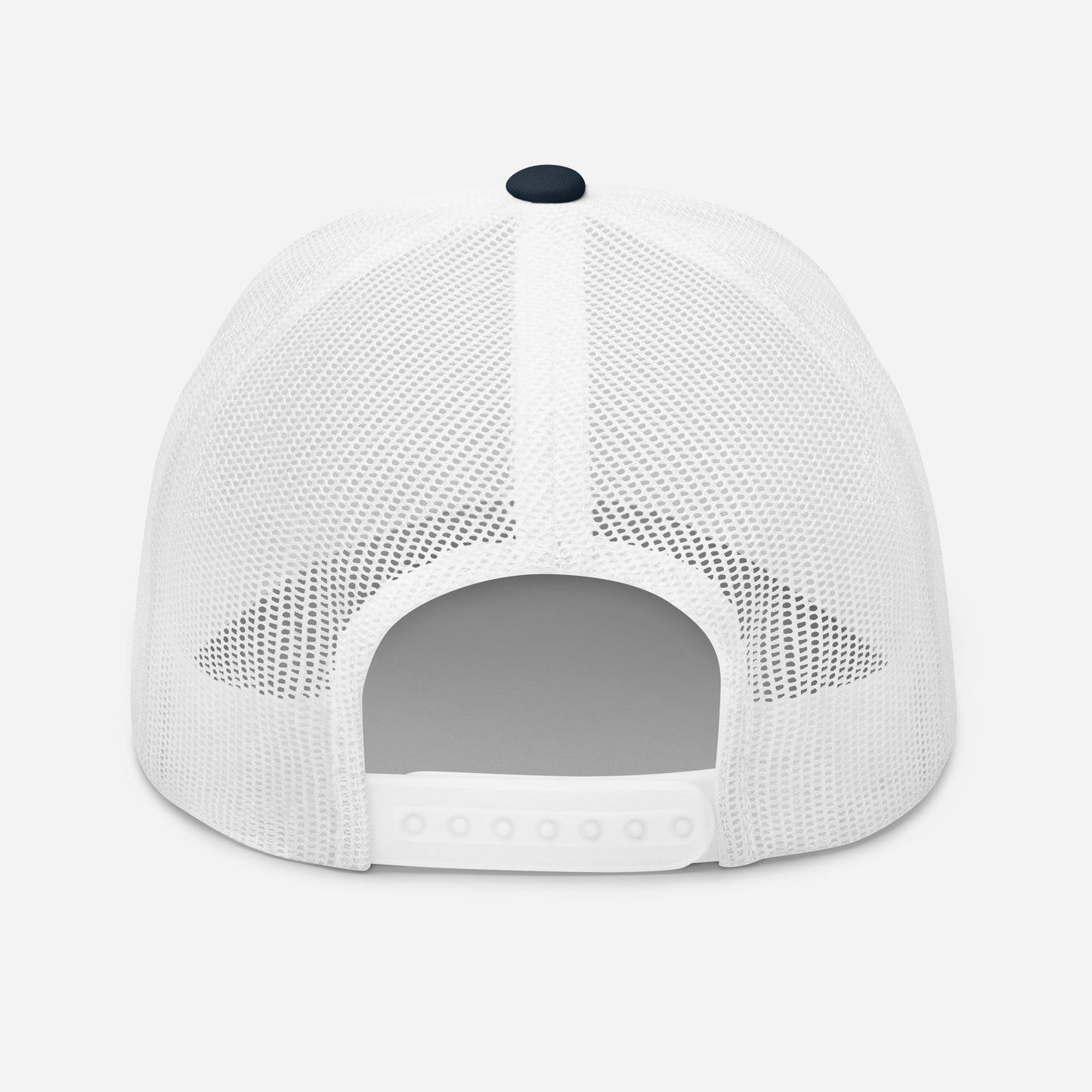 Navy and White Trucker Cap with Bright Yellow Ray