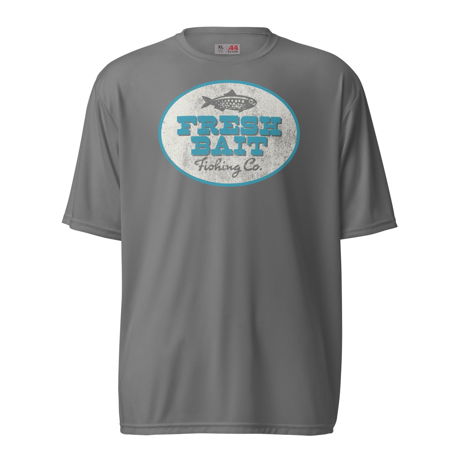 Fresh Bait Fishing Co. Logo T - Blue & White performance crew neck t-shirt