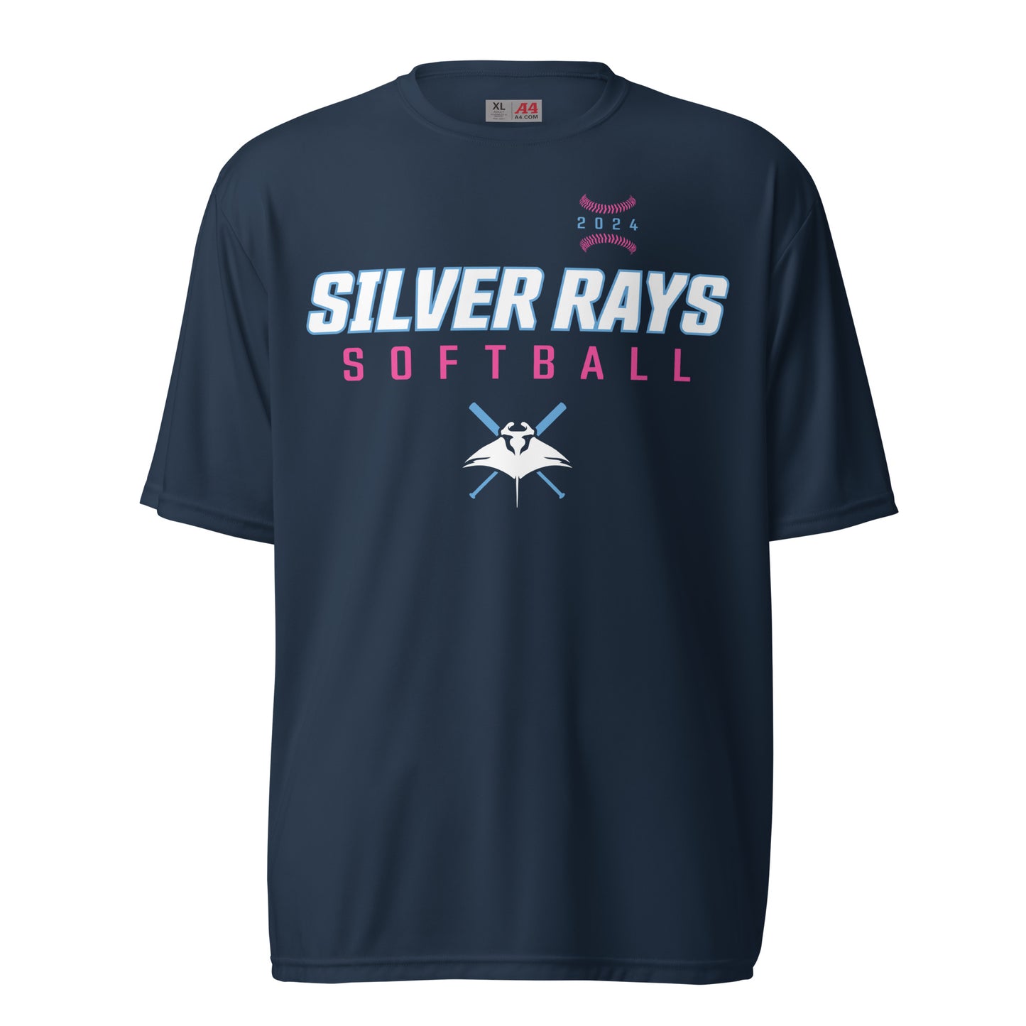 Silver Rays Navy Brights-Pink performance crew neck t-shirt