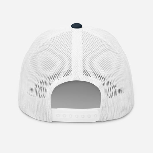 Navy and White Trucker Cap with Bright Yellow Ray