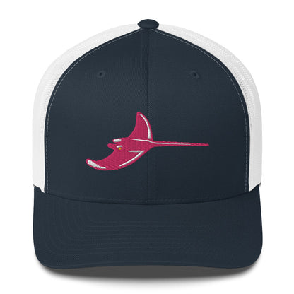Silver Rays Navy/White Pink Embroidered Trucker Cap